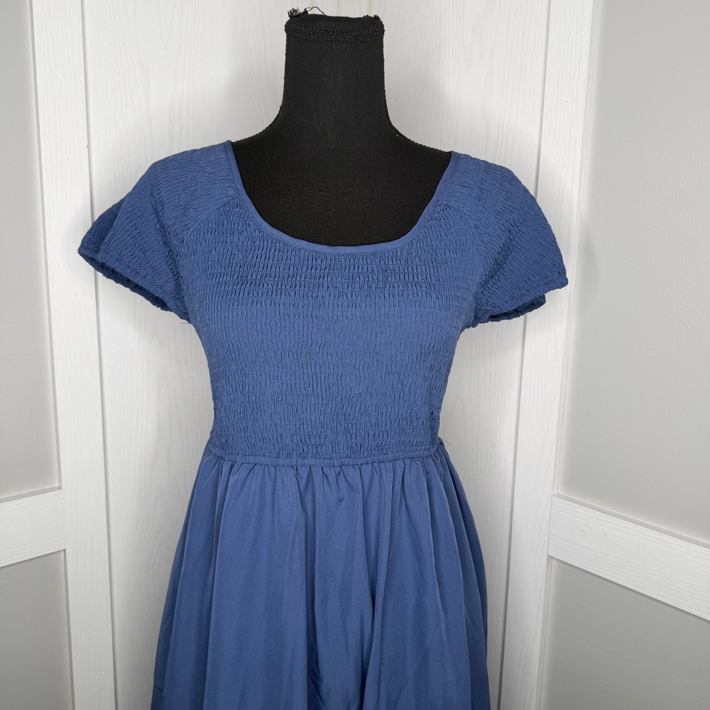 Kohl's Maxi Dress Women XL Blue Smocked Bodice Short Sleeve Pockets - Picture 2 of 13